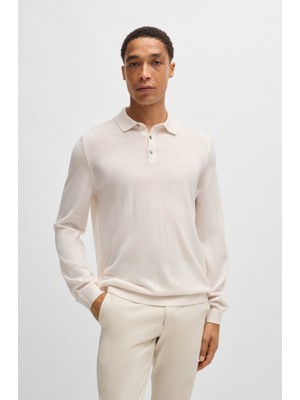 Boss Erkek Regular Fit Uzun Kollu Polo Yaka Ekru Kazak 50476355-131