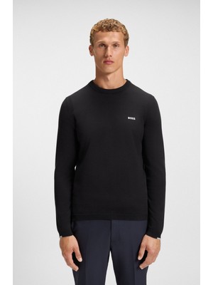 Boss Erkek Yuvarlak Ribana Yakalı Pamuklu Normal Kalıp  Uzun Kollu Lacivert Kazak 50541940-402