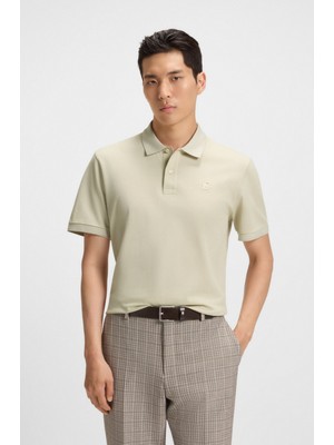 Boss Erkek Normal Kalıp Logo Işlemeli Kısa Kollu %100 Pamuklu Pike Bej Polo Yaka T-Shirt 50544088-131