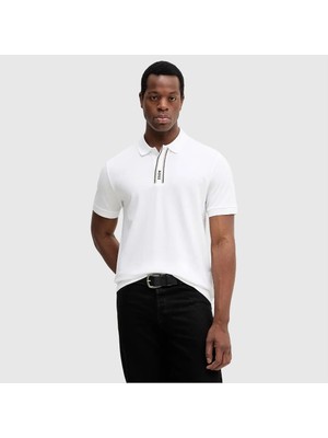 Boss Erkek Normal Kalıp Pamuklu Kısa Kollu Logo Çizgili Beyaz Polo Yaka T-Shirt 50549362-100