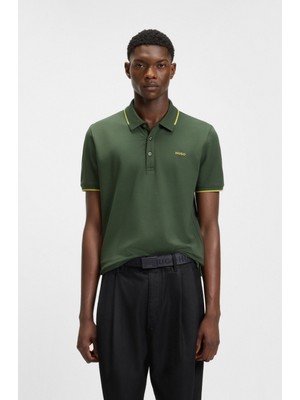 Hugo Erkek Kısa Kol  Polo Yaka Yaka ve Kol Uçları Renkli Şerit Kapama Yeşil Polo Yaka T-Shirt 50467344-309