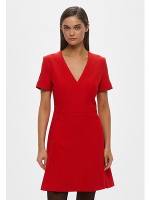 Hugo Kadın Dokuma Kumaş Kısa Kollu V Yaka Kısa Kırmızı Elbise 50531904-628