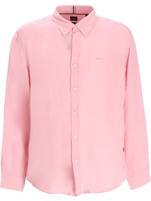 Boss Erkek Marka Logolu Düğmeli Gömlek Yaka Uzun Kollu Pembe Gömlek 50520283-688