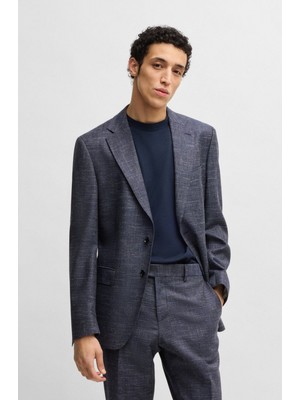 Boss Erkek Desenli Slim Fit Esnek Kumaş Lacivert Ceket 50539804-404
