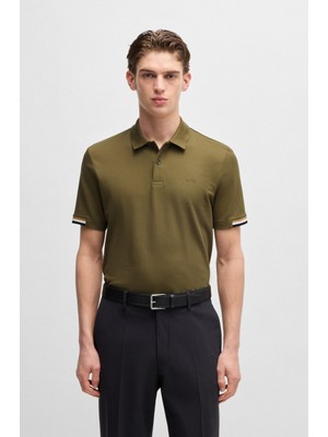 Boss Erkek Pamuklu Polo Yakalı Düğme Kapamalı Kısa Kollu Haki Polo Yaka T-Shirt 50467113-302