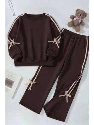 My Kids Wear Kız Çocuk Çift Şerit Kurdele Üç Iplik Eşofman Takımı 3-10 Yaş 12335