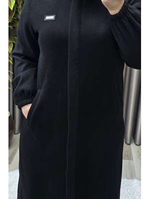 Elmas Tesettür Kadın Giyim Büyük Beden Kapşonsuz Yumuşak Kaşe Tam Boy Kaban