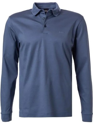 Boss Erkek Pamuklu Polo Yakalı Düğme Kapamalı Uzun Kollu Mavi Polo Yaka T-Shirt 50468392-412