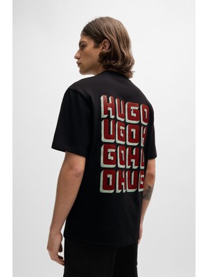 Hugo Erkek Bisiklet Yaka Kısa Kollu Büyü Arka Marka Logolu Siyah T-Shirt 50519714-001
