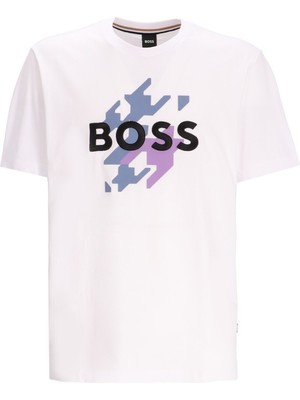 Boss Erkek Büyük Logo Detaylı Kısa Kol Günlük Beyaz T-Shirt 50521520-100