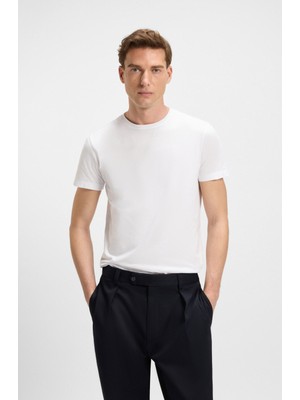 Boss Erkek Normal Kalıp Yuvarlak Yakalı Merserize Pamuklu Kısa Kollu Beyaz T-Shirt 50549230-100