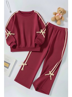 My Kids Wear Kız Çocuk Çift Şerit Kurdele Üç Iplik Eşofman Takımı 3-10 Yaş 12334