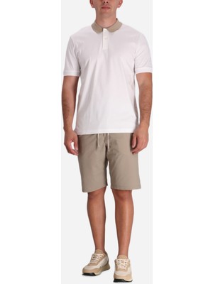 Boss Erkek Yaka Şeritli Merserize Pamuklu Slim Fit Kısa Kollu Beyaz-Bej Polo Yaka T-Shirt 50531791-101