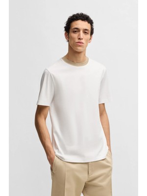 Boss Erkek Yumuşak Pamuklu Dar Kesim Yuvarlak Yaka Kısa Kollu Beyaz T-Shirt 50531793-100