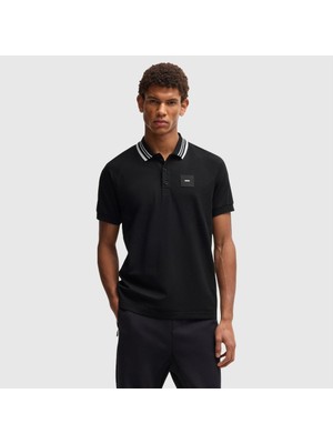 Boss Erkek Kısa Kollu Normal Kalıp Göğüste Logo Kabartmalı Pamuklu Siyah Polo Yaka T-Shirt 50538176-001