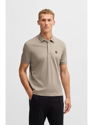 Boss Erkek Regular Fit Pamuklu Monogram Logolu Kısa Kollu Bej Polo Yaka T-Shirt 50533273-334