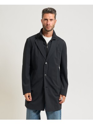 Boss Erkek Çentikli Yaka Astarlı Uzun Çıkarılabilir Yelek Detaylı Siyah Kaban 50550978-001