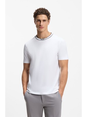 Boss Erkek Logolu Yuvarlak Yakalı %100 Pamuklu Kısa Kollu Beyaz T-Shirt 50554862-100