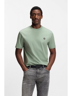 Boss Erkek %100 Pamuklu Yuvarlak Yakalı Kısa Kollu Açık Yeşil T-Shirt 50555844-373