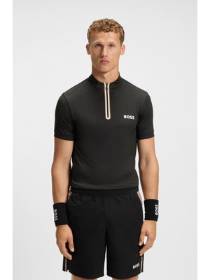 Boss Erkek Dar Kesim Yarım Fermuarlı Yaka Kısa Kollu Siyah T-Shirt 50543347-001