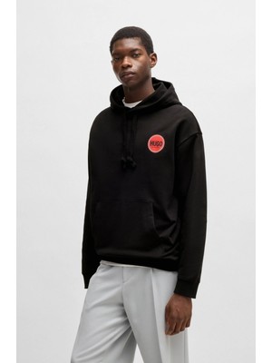 Hugo Erkek Rahat Kesim Kapüşonlu Göğsü Logo Baskılı Uzun Kollu Siyah Sweatshirt 50530658-001