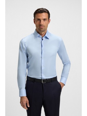 Boss Erkek Marka Logolu Düğmeli Gömlek Yaka Uzun Kollu Mavi Gömlek 50479922-450