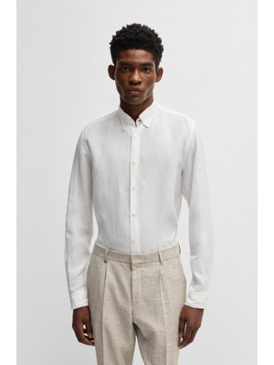 Boss Erkek Uzun Kol Normal Gömlek Yaka Günlük Beyaz Gömlek 50529137-100