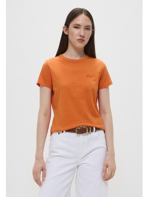 Boss Kadın Dar Kesim %100 Pamuk Yuvarlak Yakalı Kısa Kollu Turuncu T-Shirt 50541343-840