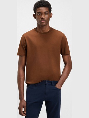 Boss Erkek Regular Fit Kısa Kollu Düz Bisiklet Yaka Kahverengi1 T-Shirt 50468347-217