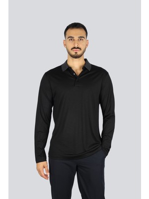 Boss Erkek Normal Kalıp Uzun Kollu %100 Yün Triko Siyah Polo Yaka T-Shirt 50549317-001