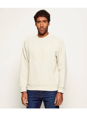 Boss Erkek Regular Fit Yuvarlak Yakalı Dokulu Logo Işlemeli Ekru Sweatshirt 50553573-272