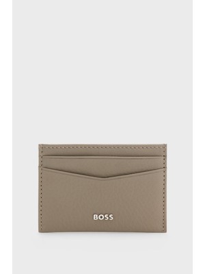 Boss Erkek Logo Kabartmalı 4 Kart Bölmeli Deri Bej Kartlık 50529515-376