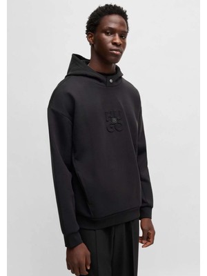 Hugo Erkek Rahat Kesim Monogram Logolu Pamuklu Yuvarlak Yaka Uzun Kollu Siyah Sweatshirt 50530191-001