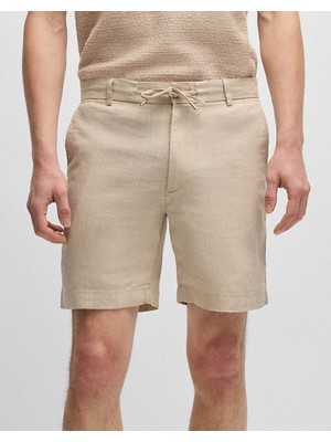 Boss Erkek Normal Kalıp Beli Ip Bağlamalı Keten Karışımlı Bej Şort 50538016-275