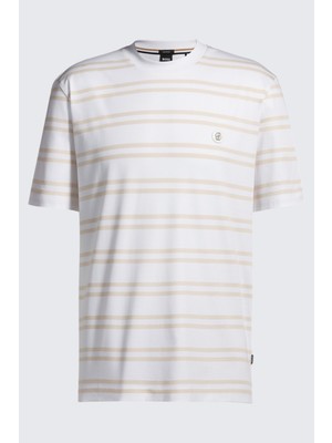 Boss Erkek Regular Fit Bisiklet Yaka Marka Logolu Beyaz-Turuncu T-Shirt 50520298-101