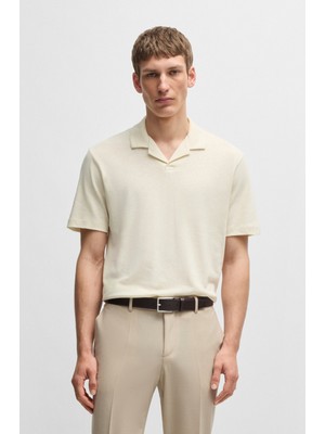Boss Erkek Kısa Kol Polo Yaka Düz Model Keten Bej Polo Yaka T-Shirt 50537502-131