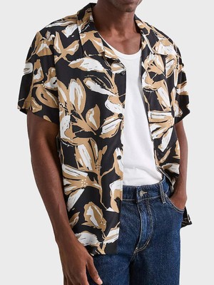 Boss Erkek Normal Kalıp Desenli Viskon Kumaş Kısa Kollu Siyah T-Shirt 50535793-004