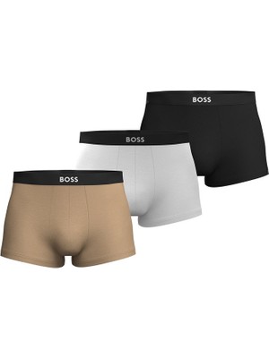 Boss Erkek Logolu Bel Bantlı Organik Pamuk Karışımlı 3'lü Paket Çok Renkli Boxer 50544263-960