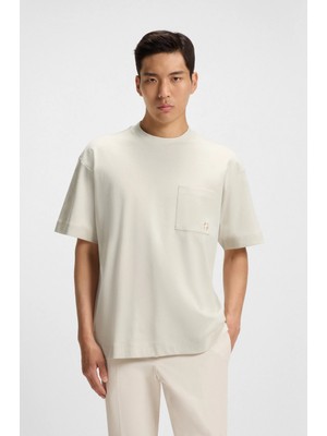 Boss Erkek Normal Kalıp Merserize Pamuklu Yuvarlak Yakalı Kısa Kollu Bej T-Shirt 50544106-131