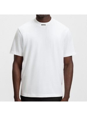 Boss Erkek Rahat Kalıp Esnek Pamuklu Yakası Logo Desenli Kısa Kollu Beyaz T-Shirt 50551139-100