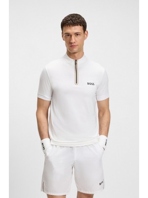 Boss Erkek Dar Kesim Yarım Fermuarlı Yaka Kısa Kollu Beyaz T-Shirt 50543347-100