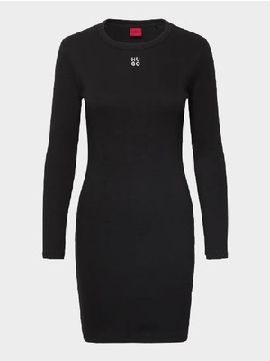 Hugo Kadın Marka Logolu Günlük Kullanım Siyah Elbise 50518385-001