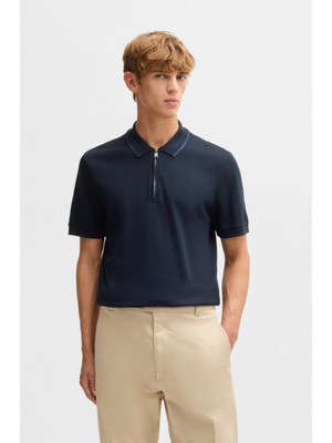 Boss Erkek Regular Fit %100 Pamuklu Kısa Kollu Fermuarlı Lacivert Polo Yaka T-Shirt 50532612-405