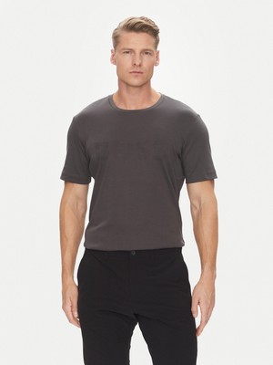 Boss Erkek Bisiklet Yaka Dar Kesim Kısa Kol Pamuklu Gri T-Shirt 50543796-027