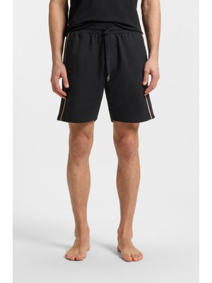 Boss Erkek Normal Kalıp Havlu Pamuk Kumaş Şerit Büzgülü Siyah Şort 50545595-001