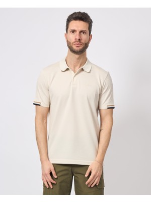 Boss Erkek Pamuklu Polo Yakalı Düğme Kapamalı Kısa Kollu Bej Polo Yaka T-Shirt 50467113-131