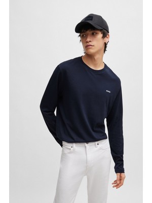 Hugo Erkek Marka Logolu Uzun Kollu Bisiklet Yaka Günlük Lacivert T-Shirt 50466159-405