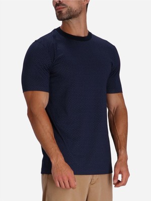 Boss Erkek Desenli Bisiklet Yaka Kısa Kol Lacivert T-Shirt 50518883-404