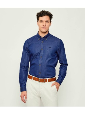 Boss Erkek Dar Kalıp Uzun Kollu Pamuklu Denim Lacivert Gömlek 50545232-410
