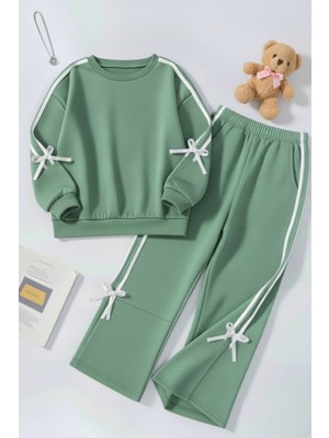 My Kids Wear Kız Çocuk Çift Şerit Kurdele Üç Iplik Eşofman Takımı 3-10 Yaş 12333